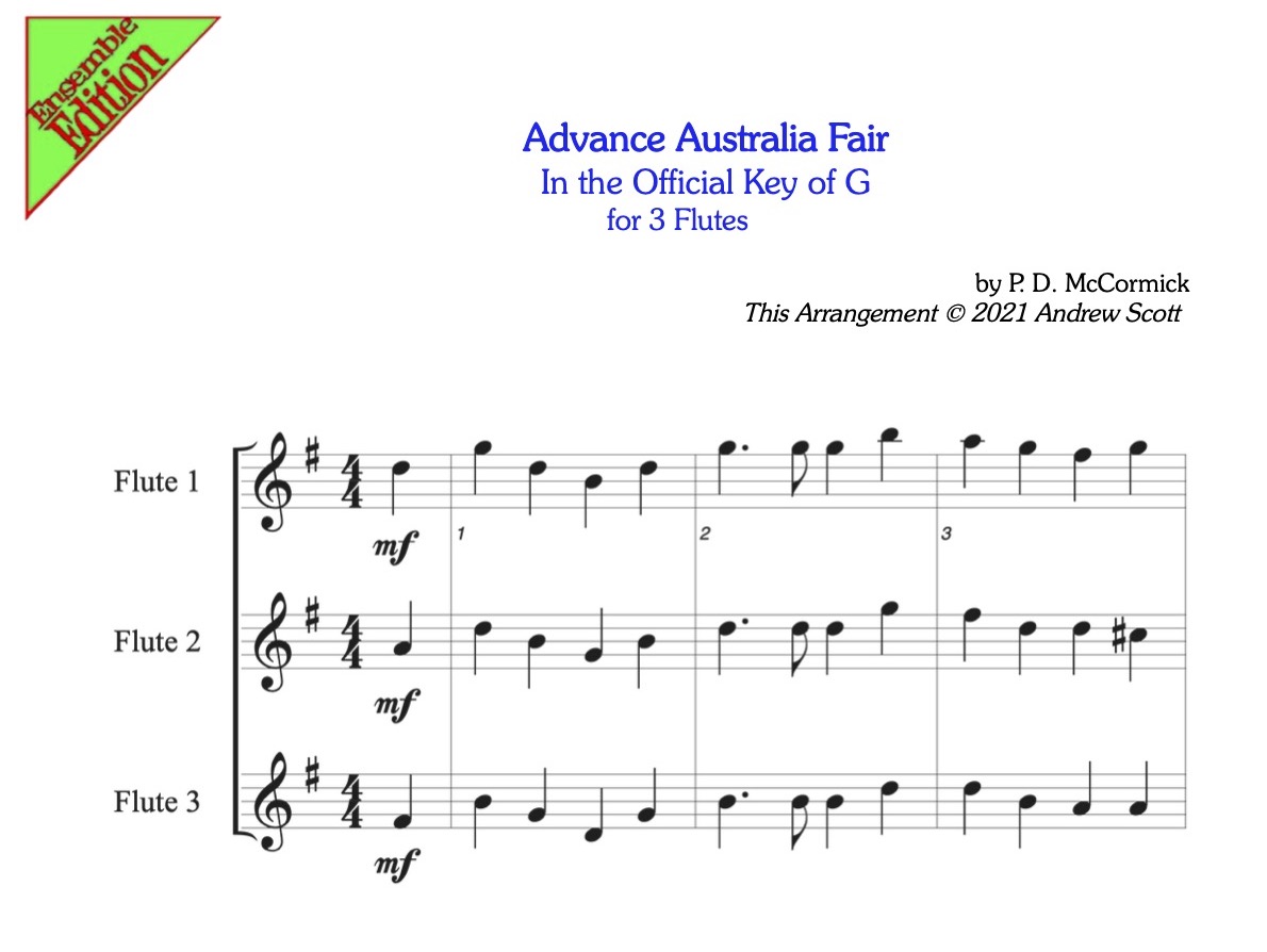 Advance Australia Fair - Flute sheet Music