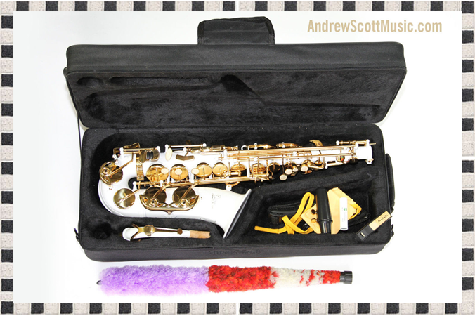 White and Gold Alto Saxophone in Case